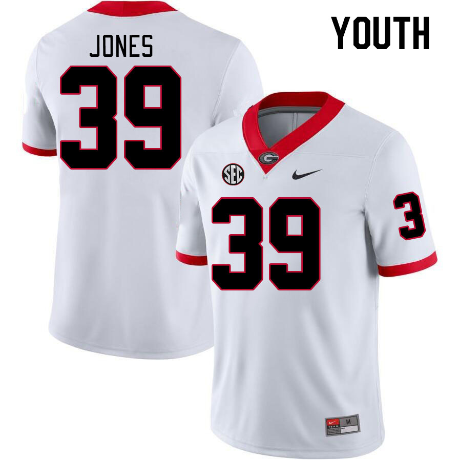 Youth #39 Parker Jones Georgia Bulldogs College Football Jerseys Stitched-White